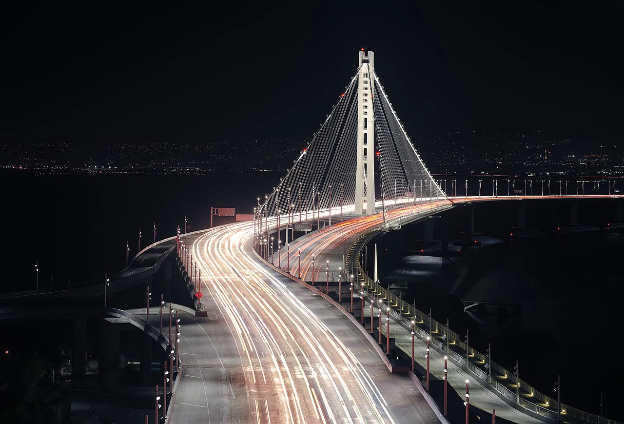 Eastern span of the San Francisco Oakland Bay Bridge at night dllu