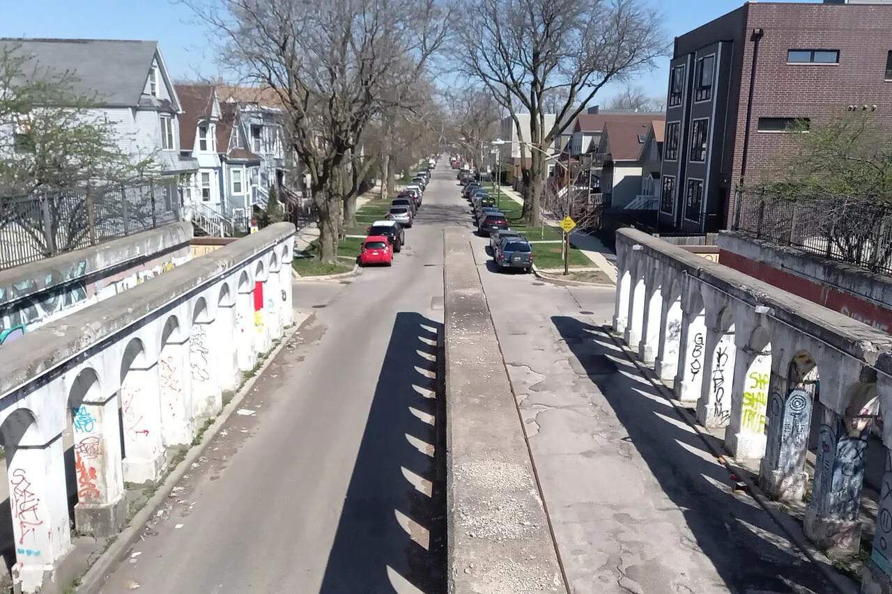 St. Louis Ave north at Bloomingdale Trail - Chicago, IL - April
