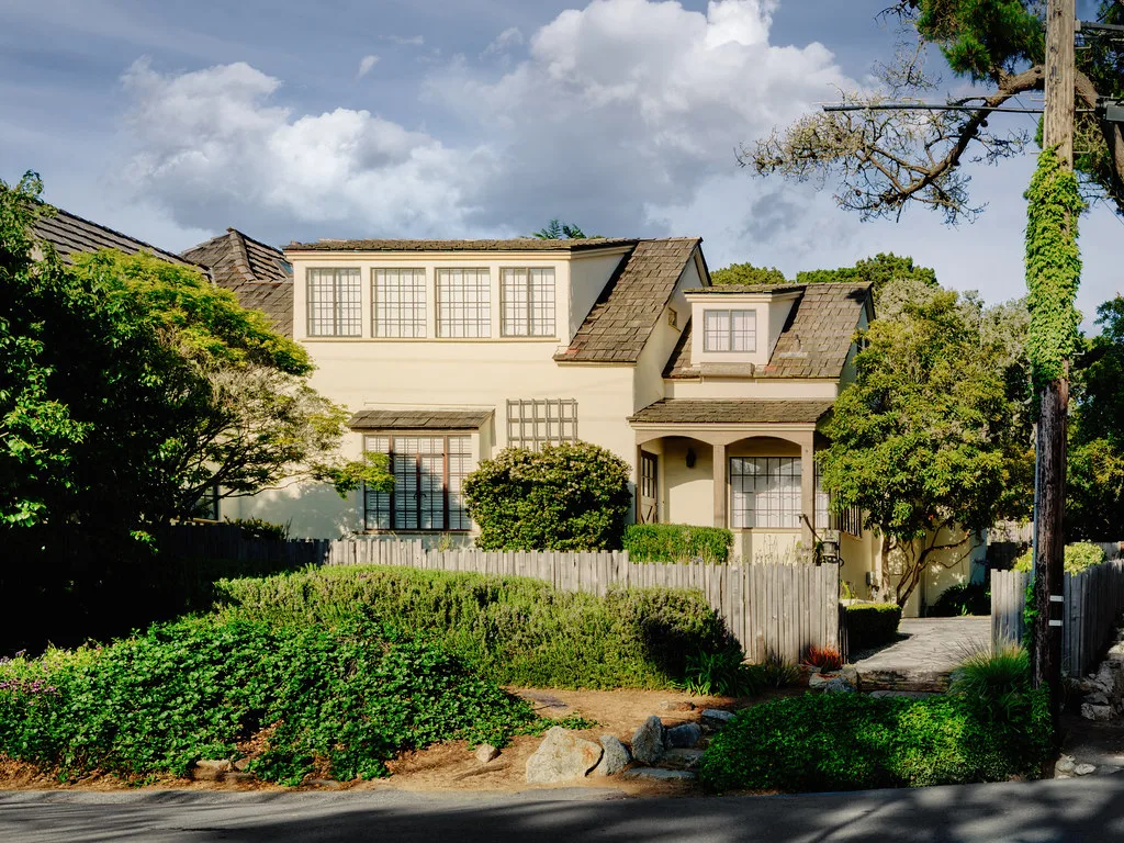 Cream English Cottage With Dormers Behind Hedges, Monterey