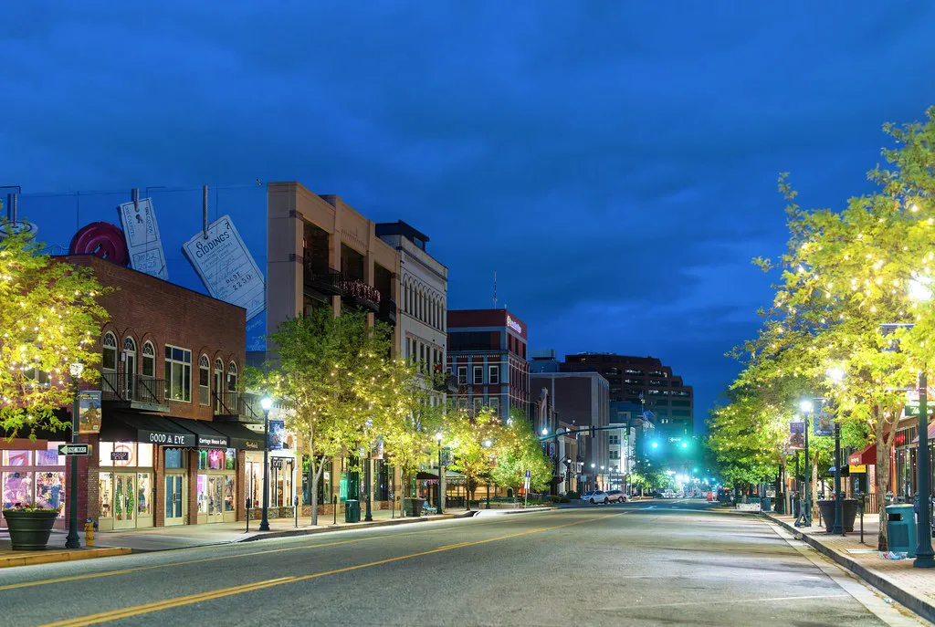 Shopping on Tejon Street, Colorado Springs at Sunrise